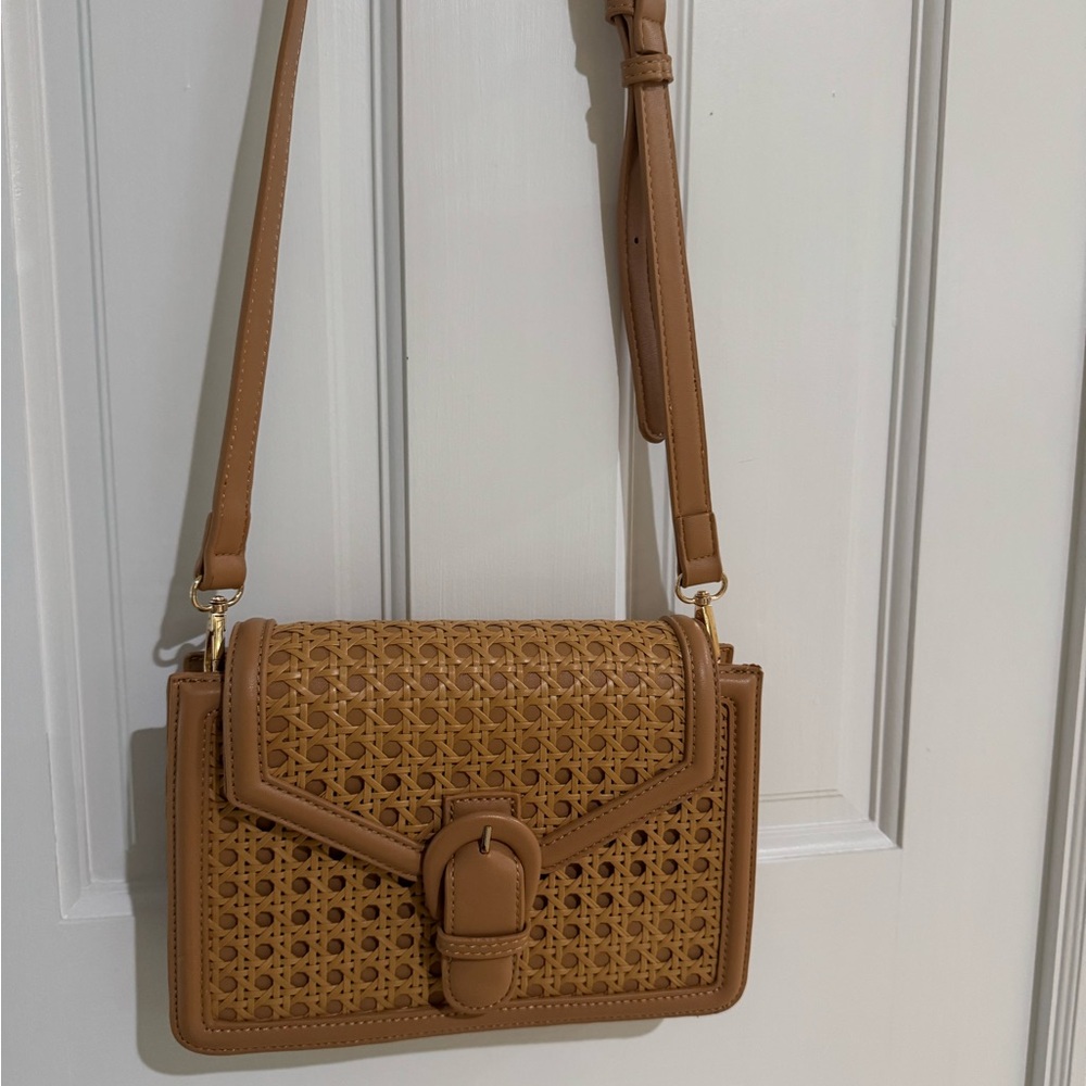 Madison West Tan Crossbody Bag with Buckle Detail